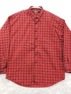 Vintage Bon Homme Shirt Men XL Red Black Check USA Made Long Sleeve *spots